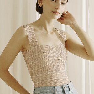 Storia Rose Gold Shimmer Bandage Crop Top with Geometric Accent